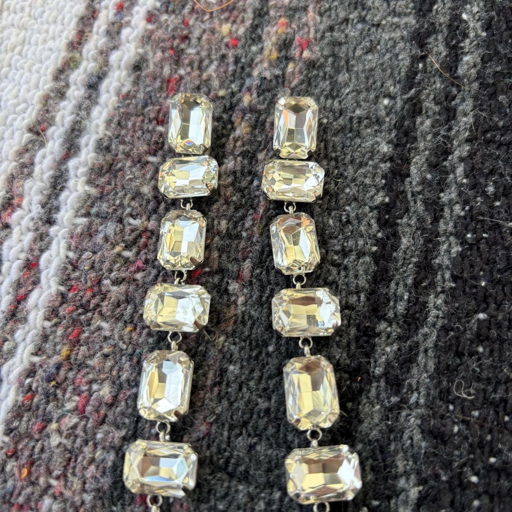 Rhinestone Rectangle Square Dangle Earrings - image 2